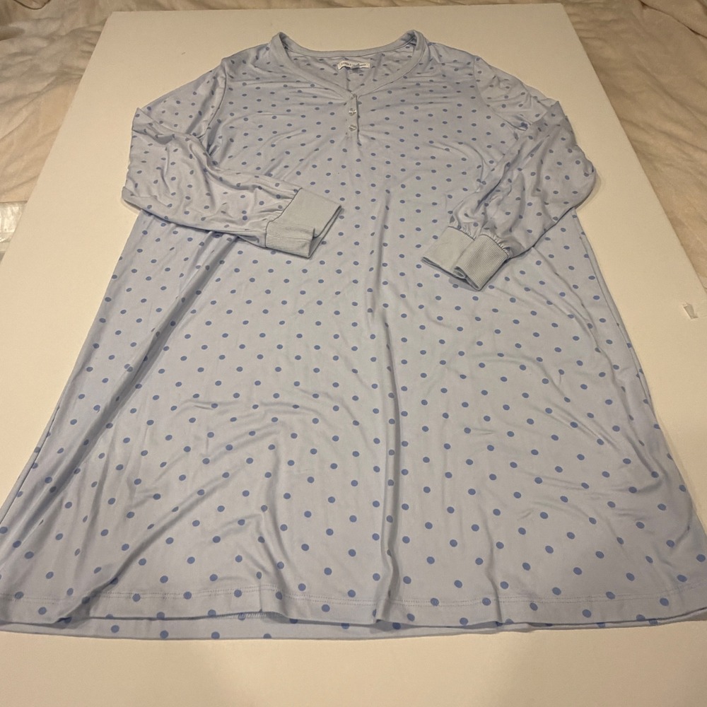 Carole Hochman Blue Polka Dot Henley Nightgown XL Sleep Shirt ZCH527435